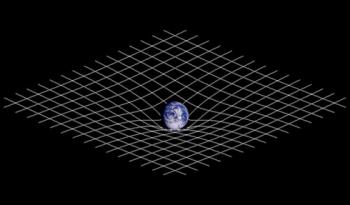 A two-dimensional projection of a three-dimensional analogy of spacetime curvature described in general relativity.  <i>Image by Johnstone/CC BY-SA 3.0</i>