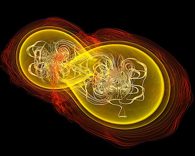 Multiple messages: a neutron-star mergers effects on gravity (left) and matter