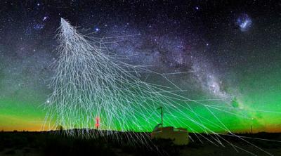 Night sky A high-energy cosmic ray enters the atmosphere, causing a shower of particles that is picked up by the Pierre Auger Observatory in Argentina. The collaboration announced these rays must be coming from beyond the Milky Way. <i>Courtesy of A. Chantelauze, S. Staffi, L. Bret</i>