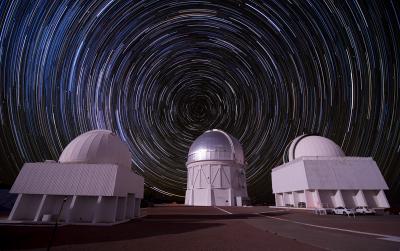 Composite picture of stars over the Cerro Tololo Inter-American Observatory in Chile.  <i>Photo: Reidar Hahn/Fermilab</i>