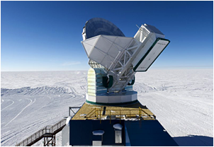 The South Pole Telescope stands 75 feet tall, measures 33 feet across and weighs 280 tons. It was test-built in Kilgore, Texas, then taken apart and transported to the South Pole.  <i>Photo courtesy of Jose Francisco Salgado</i>
