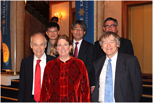 The Directors of the six Kavli Institutes in astrophysics:  back row: Xiao-wei Liu (KIAA in Beijing), Hitoshi Murayama (KIPMU in Japan), George Efstathiou (KICC in Cambridge)  front row: Michael Turner (KICP), Jackie Hewitt (MKI at MIT) and Roger Blandford (KIPAC at Stanford).