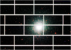 Zoomed-in image from the Dark Energy Camera of the center of the globular star cluster 47 Tucanae, which lies about 17,000 light years from Earth.   <i>Credit: Dark Energy Survey Collaboration.</i>