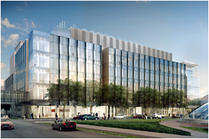 The design of the architecturally innovative Eckhardt Center will draw light deep inside the 265,000-square-foot space.  <i>Rendering courtesy of HOK/JCDA/AJSNY</i>