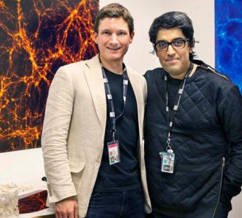 Benedikt Diemer (left), PhD candidate in astrophysics, and Isaac Facio, master of fine arts candidate at SAIC, collaborated on The Fabric of the Universe, a project that translated computer simulations of dark matter into 3-D textiles.