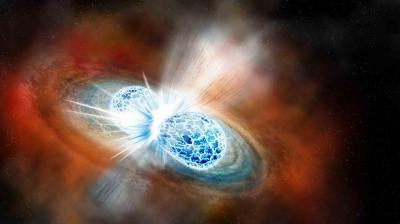 UChicago scientists estimate, based on LIGOs quick first detection of a first neutron star collision, that they could have an extremely precise measurement of the universes rate of expansion within five to ten years.  <i>Image by Robin Dienel/The Carnegie Institution for Science</i>